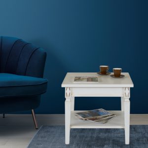 Tavolino da salotto quadrato in legno massello laccato bianco