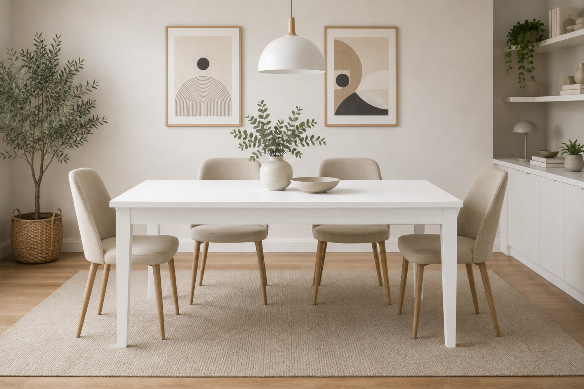 Tavolo rettangolare cm. 160 in legno di rovere lucidato in laccato bianco