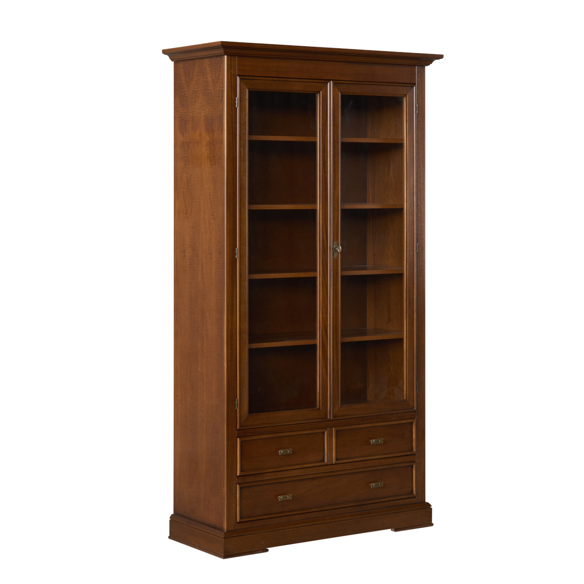 Vetrina classica in legno due porte due cassetti noce anticato
