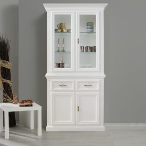 Vetrina classica stile direttorio base e alzata in legno laccato bianco