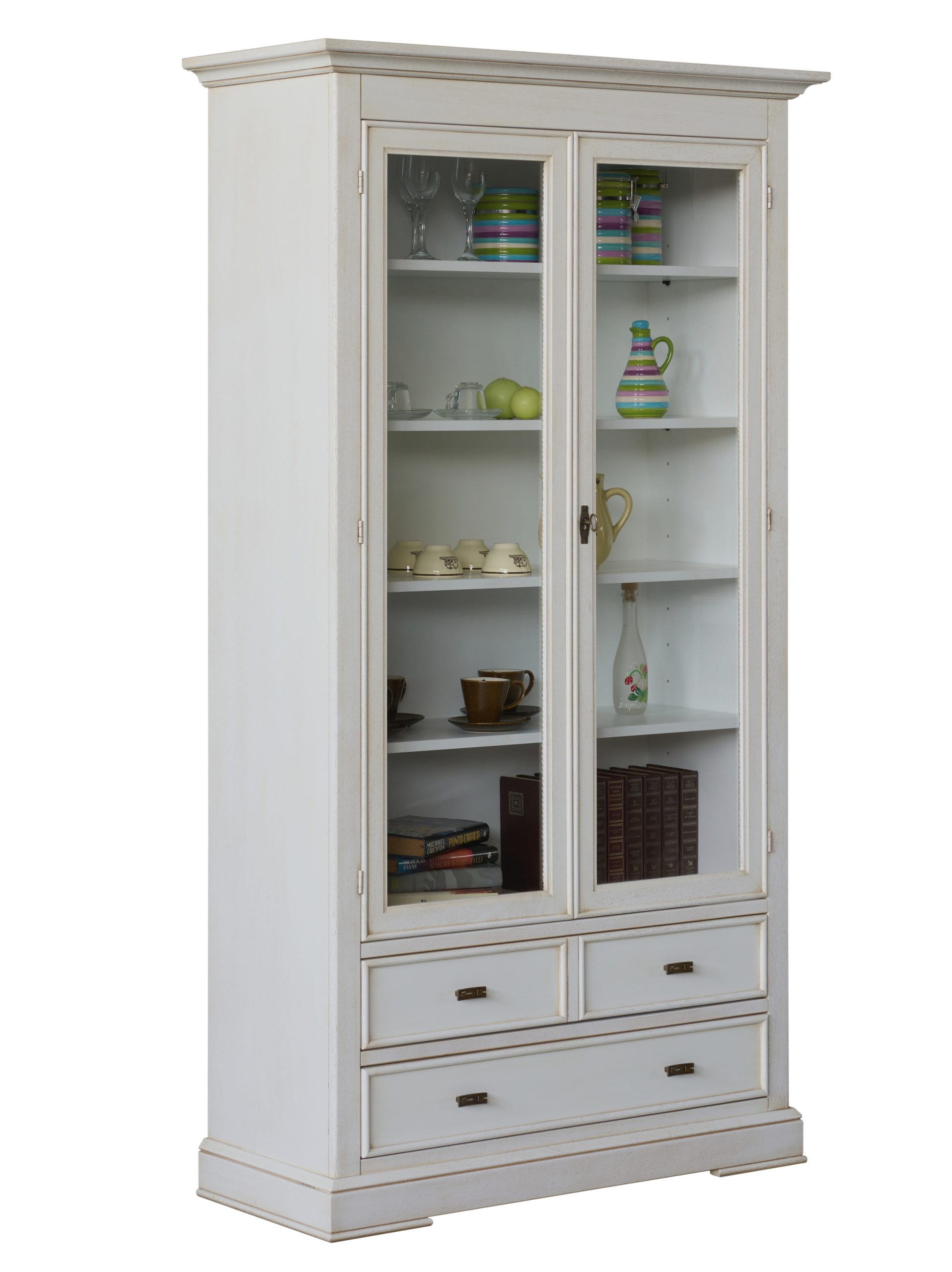 Vetrina artigianale in legno classica due ante in laccato bianco