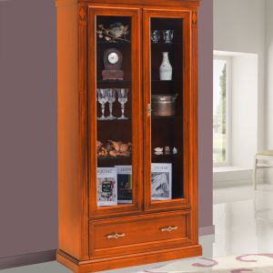 Vetrina in legno classica due ante un cassetto ciliegio anticato