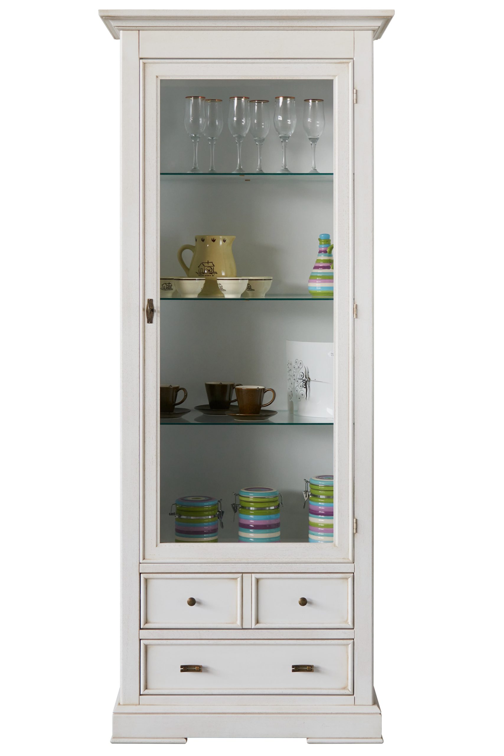 Vetrina artigianale classica in legno una porta in laccato bianco