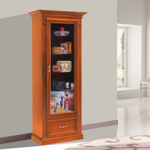 Vetrina in legno classica una porta un cassetto ciliegio anticato