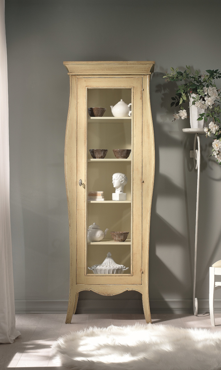 Vetrina sagomata in legno una porta in finitura laccata