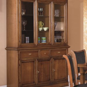Vetrina sei porte tre cassetti in legno noce base più alzata