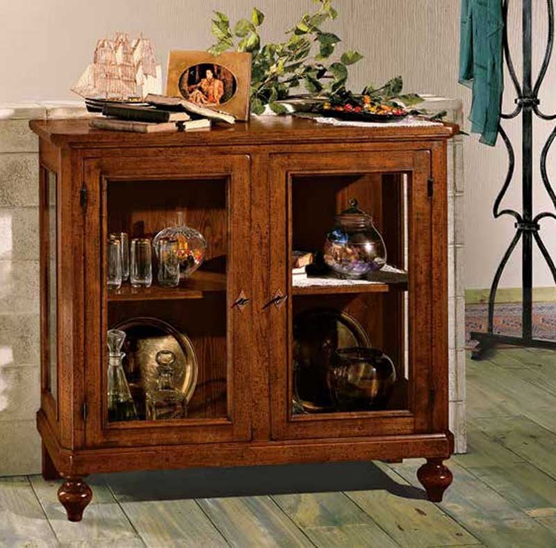 Vetrina classica bassa due porte in legno massello