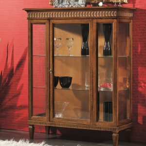 Vetrinetta media classica in legno intagliata con intarsio una porta noce