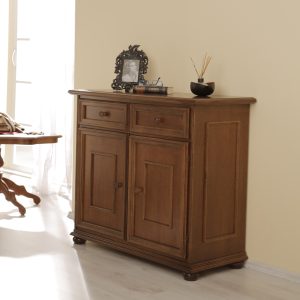 Artisanal italian wooden sideboard two doors in walnut finish