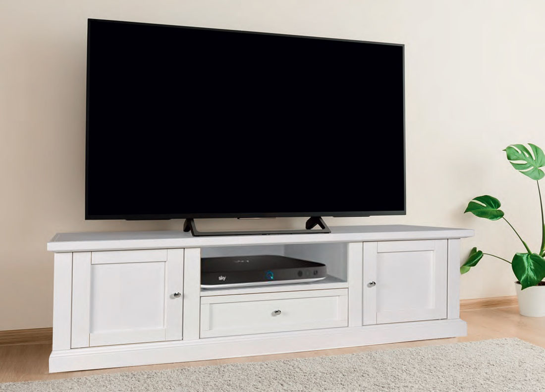 Porta tv arte povera in laccato bianco